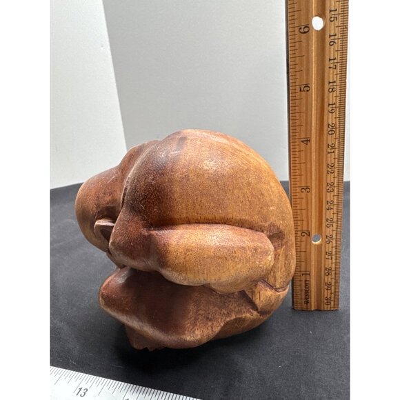 Weeping Crying Buddah Hand-Carved Natural Wood Thinker Sculpture - Picture 3 of 9